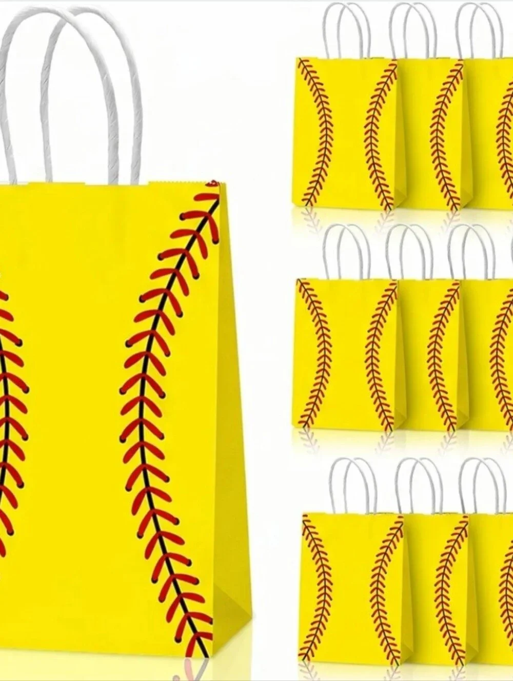 12 Pieces Softball Paper Gift Bags w/ Handle Party Goodie Sport Team Favor